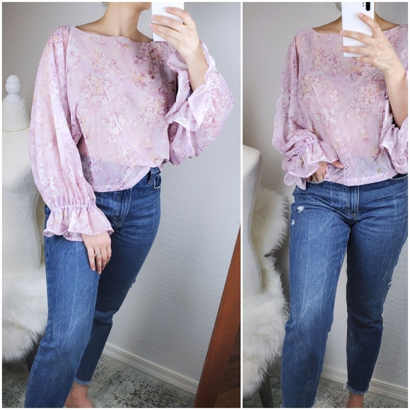 Vintage Tops - Vintage Chiffon Flowy Blouse